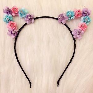 Glittery colorful floral cat ears flower headband