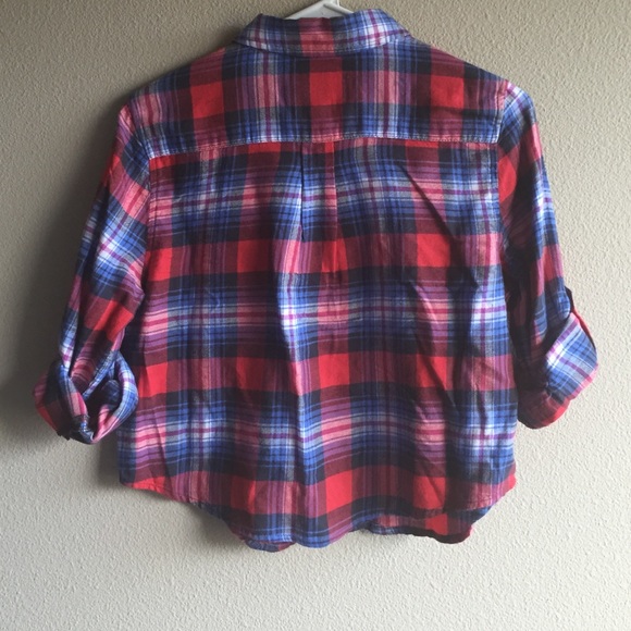 NWOT Red Blue cropped plaid shirt - Picture 3 of 3