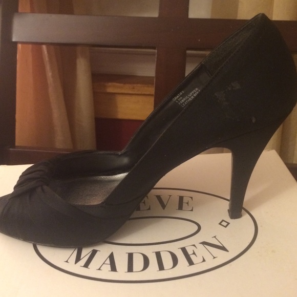 Black Satin peep toe heels - Picture 2 of 4
