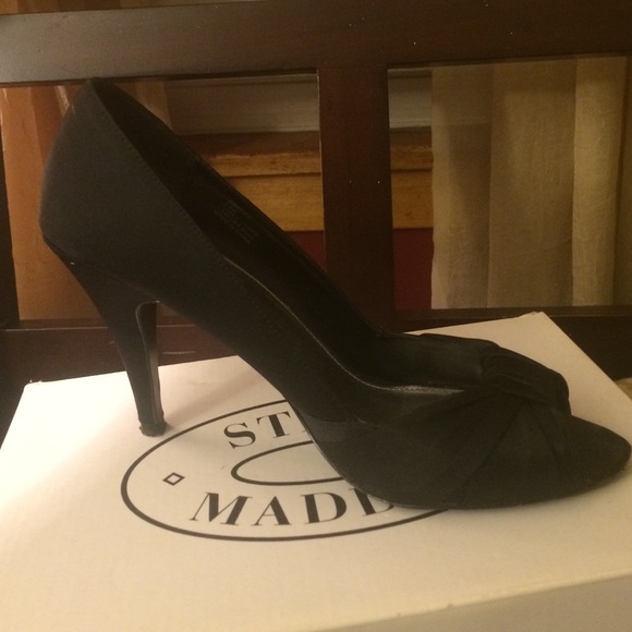 Black Satin peep toe heels - Picture 3 of 4