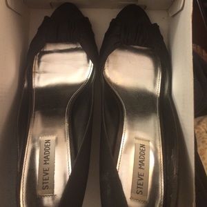 Black Satin peep toe heels