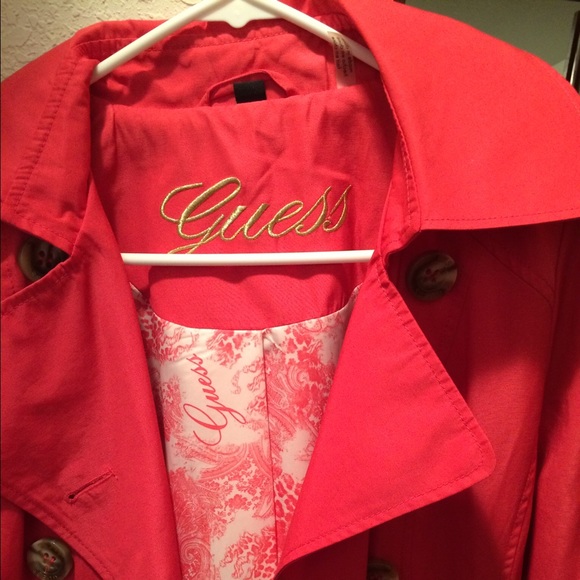 Guess long peacoat. Coral/pink color..lightweight - Picture 2 of 4