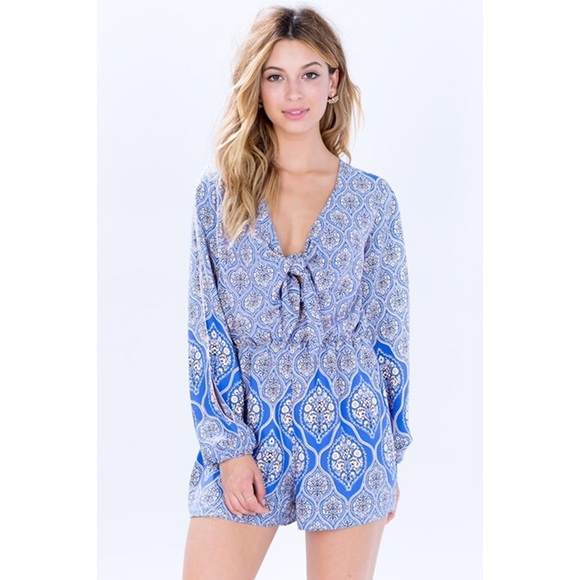 🆕 A'gaci wanderlust blue paisley tie front romper