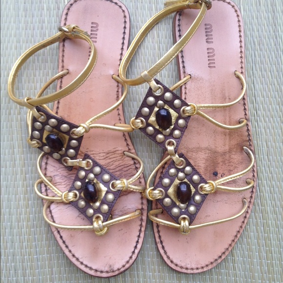 Miu Miu gladiator gold studded sandals