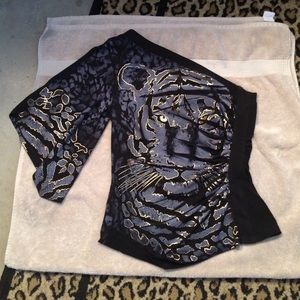 Cache one shoulder animal print top