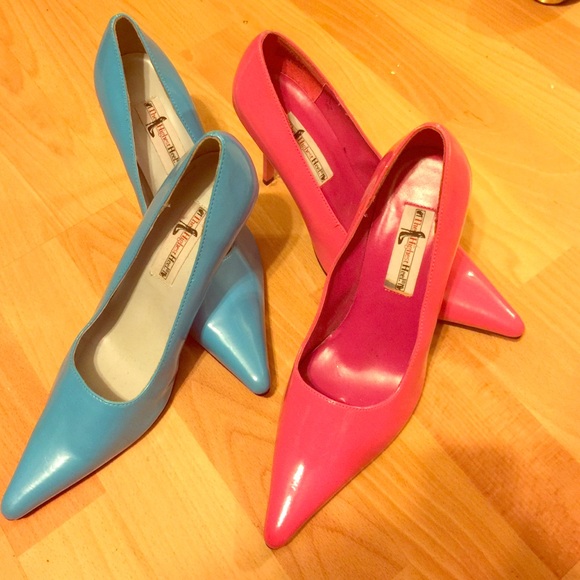 The highest heel vintage pink and blue shoes