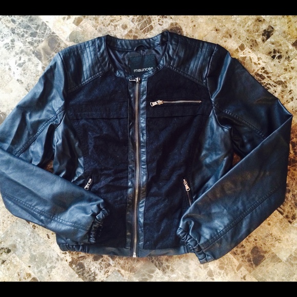 NWT small Maurices black leather and lace jacket