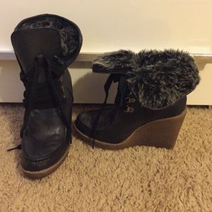 Furry black wedges