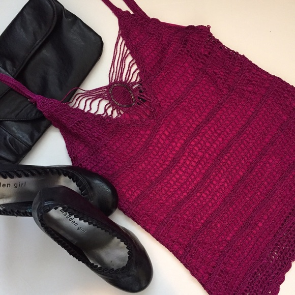 Fuchsia Crocheted Style Spaghetti Strap Top