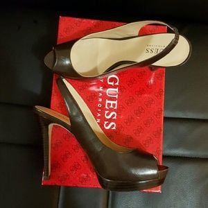 Guess by Marciano dark brown slingback heels