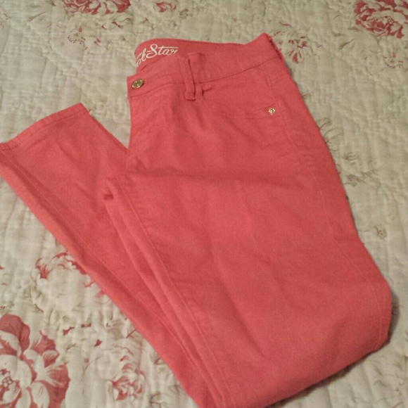 Coral straight leg jeans. Rock star.