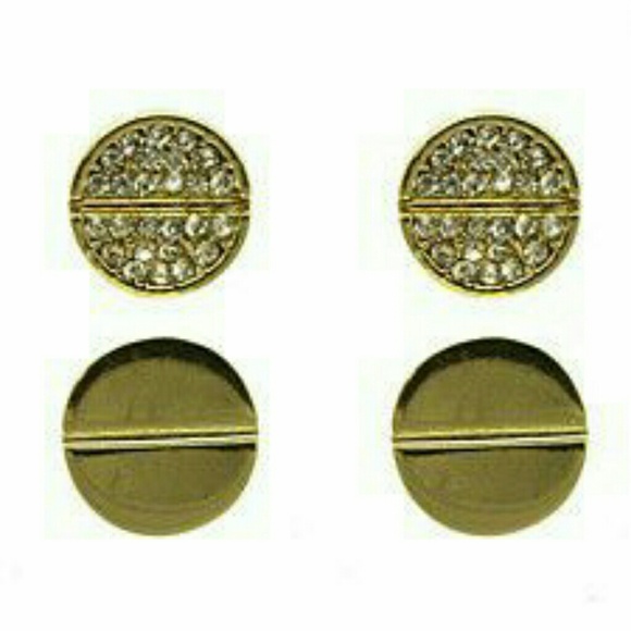 Gold pave diamond round earrings NWT