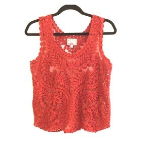 Anthropologie lace and mesh red top