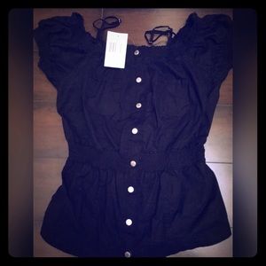 Guess black peplum button tie in the back top