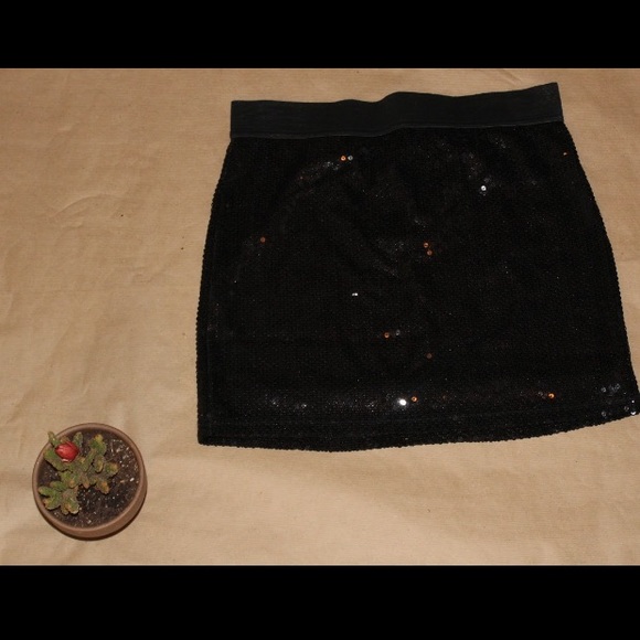 Black sequin mini skirt.