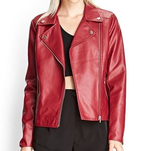 Red Faux Leather Moto Jacket