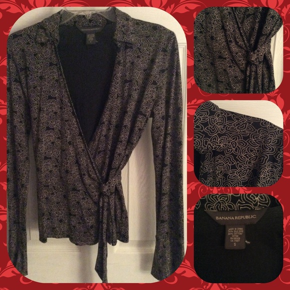 Black wrap around long sleeve blouse