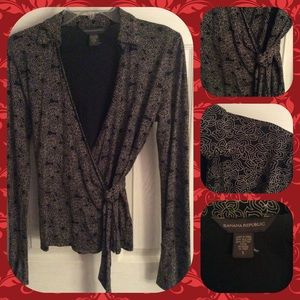 Black wrap around long sleeve blouse