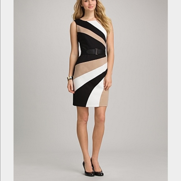 Black cream and white career dress