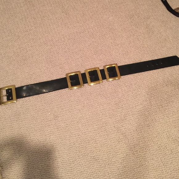 Black Leather Belt with large Gold Buckles