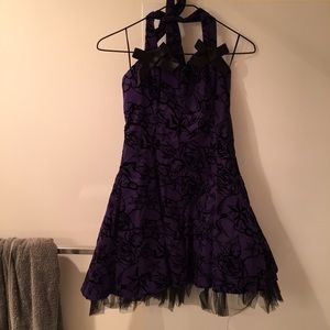 Purple and black halter dress