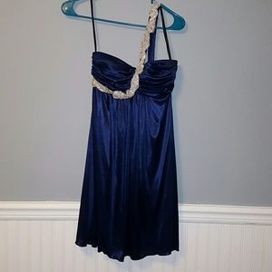 Navy Blue One Shoulder Dress