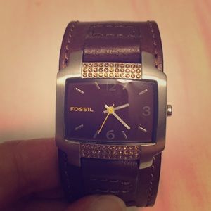 Leather band Fossil watch. Worn once!