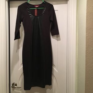 Black center pleather black pencil dress