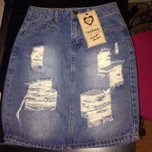 Heavy Distressed Denim Pencil Skirt