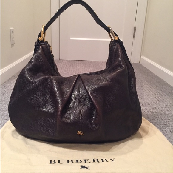 Burberry Large Pebbled Leather Hobo - Dark Brown