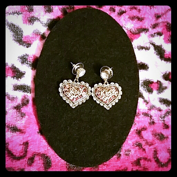 Betsey Johnson Pink Leopard Heart Earrings