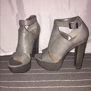 Grey faux leather heels