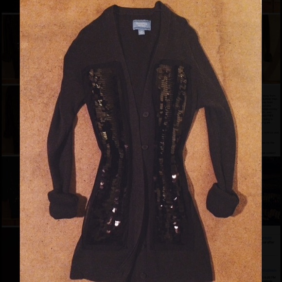 Vera Wang Charcoal Sequin Cardigan - Picture 2 of 4