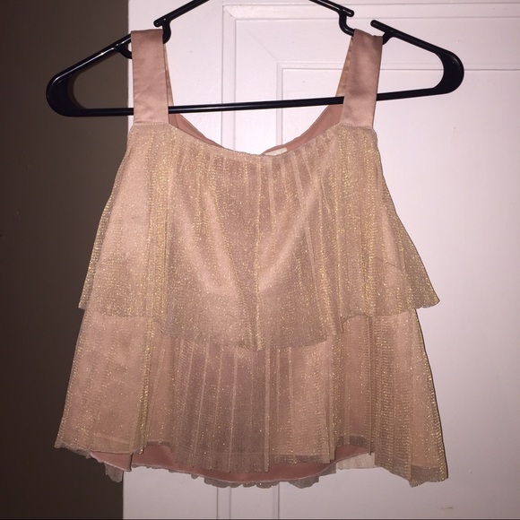 Rose Gold Pleated Flowy Crop Top - Picture 1 of 2
