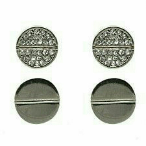 Silver pave diamond round earrings NWT