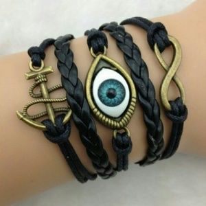 NEW RETRO INFINITY EYE LEATHER CHARM BRACELET-