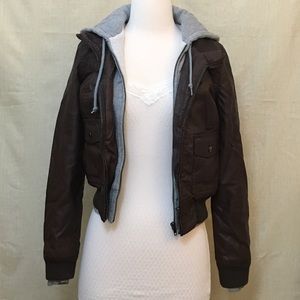 Obey Bomber Moto Hooded Jacket Brown XS