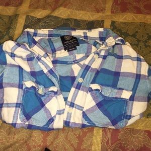 Blue,white and purple flannel