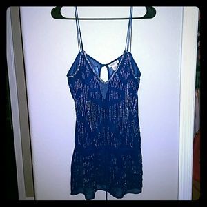 Navy Beaded Drawstring Cover-up