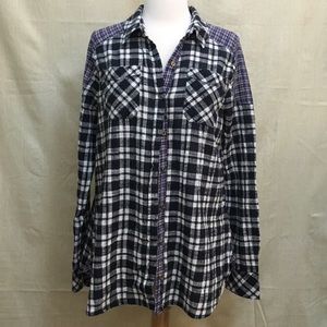 Free People Plaid Flannel Buttondown Shirt S Black