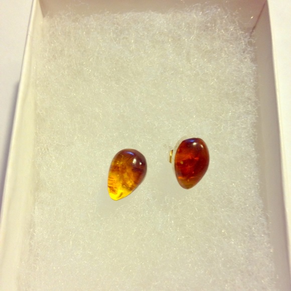 Amber Stud Earrings in Silver
