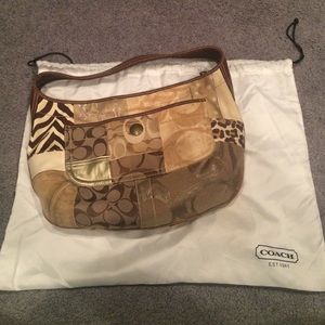 Multi-pattern, neutral coach bag