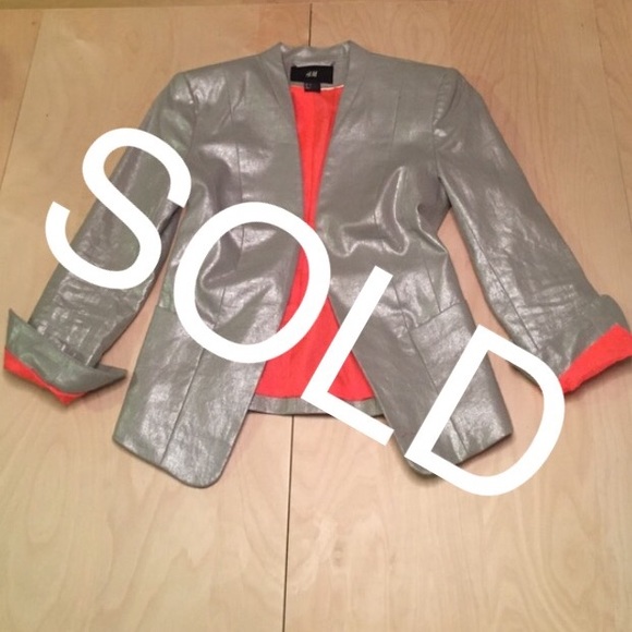 Silver Blazer with neon coral lining