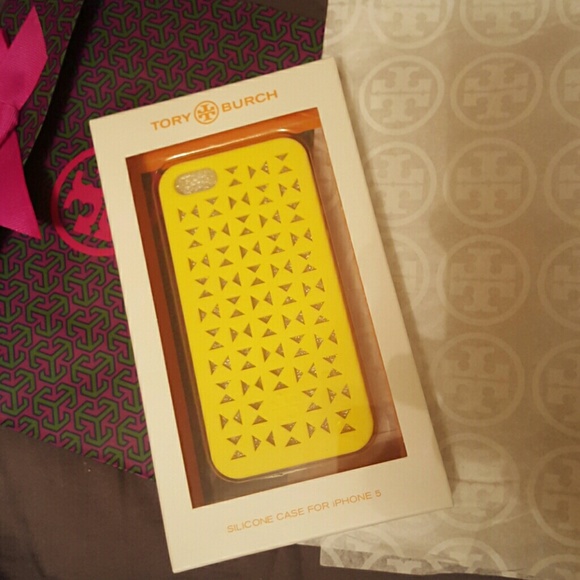 Yellow Tory Burch mosaic perforated iPhone 5 case