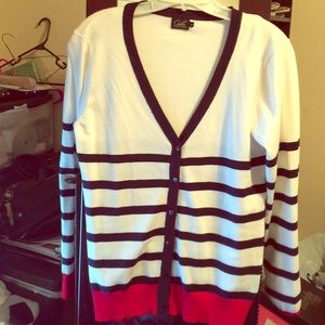 Cardigan red white & navy blue