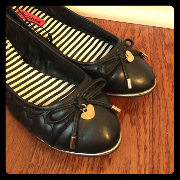 Black Flats With Stitched Hearts