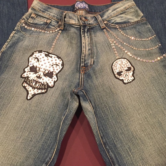 🔥Kippys Jeans w/leather skulls & Swarovski 🔥