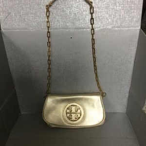 Tory Burch Gold Metallic Cluch w/ removable strap