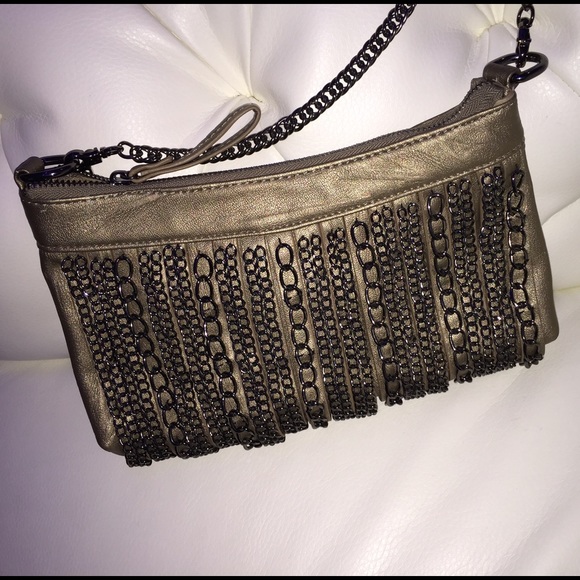 Bronze Metallic Chain Handbag Chain Strap Biker