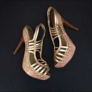 Aldo Gold Open-Toe Platforms, Size 7 / 37